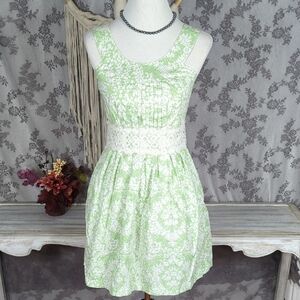 Red Camel Green and White Floral Dress with Pockets